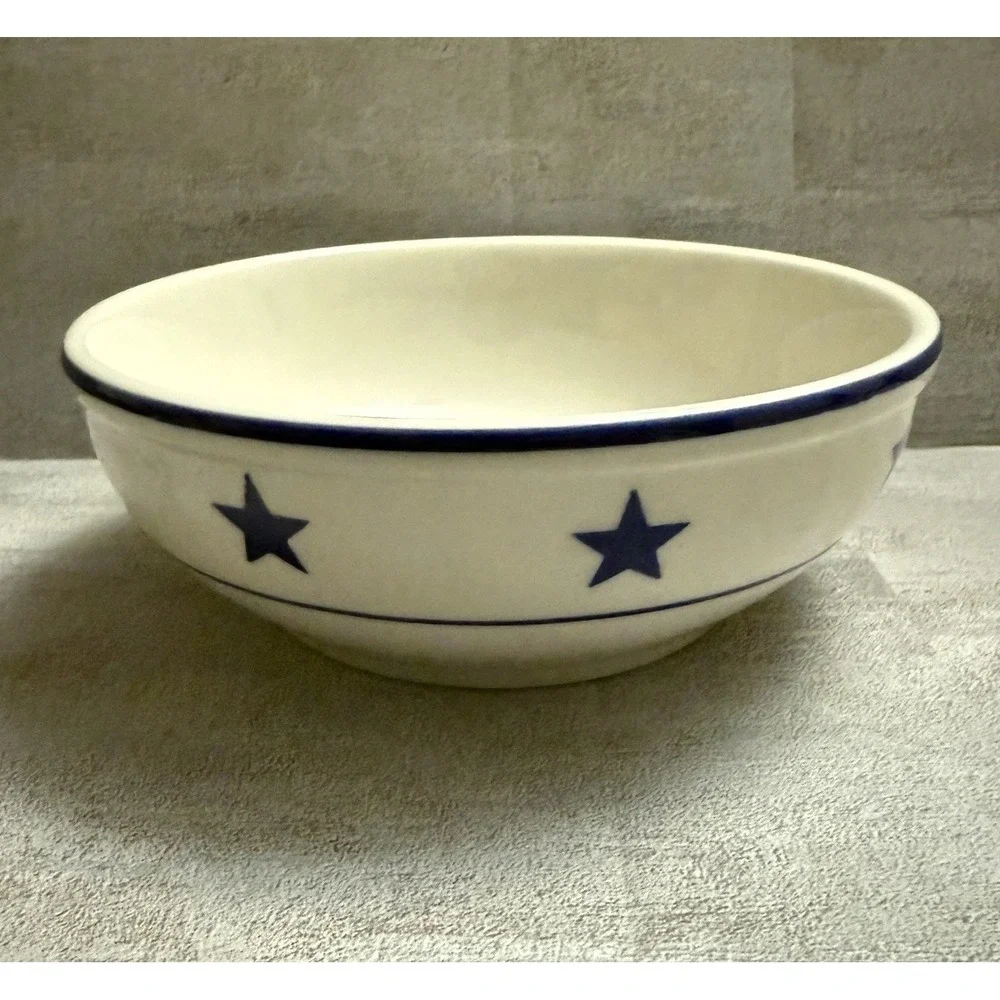 Homer Laughlin China Soup Cereal Bowl White Blue‎ Stars Design